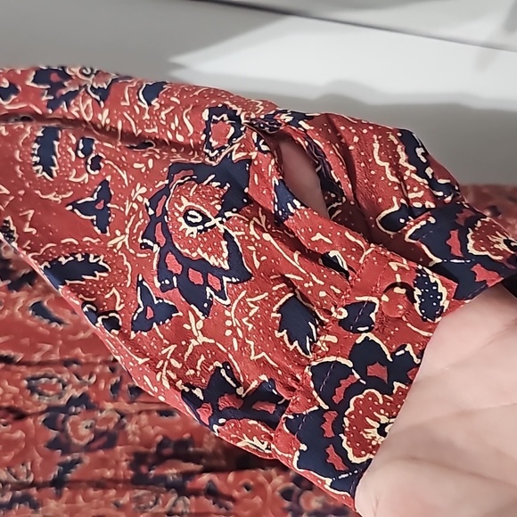 Madewell Silk Boho Midi Dress – Maroon/Navy Assam Paisley Floral, Size XXS - Picture 8 of 9